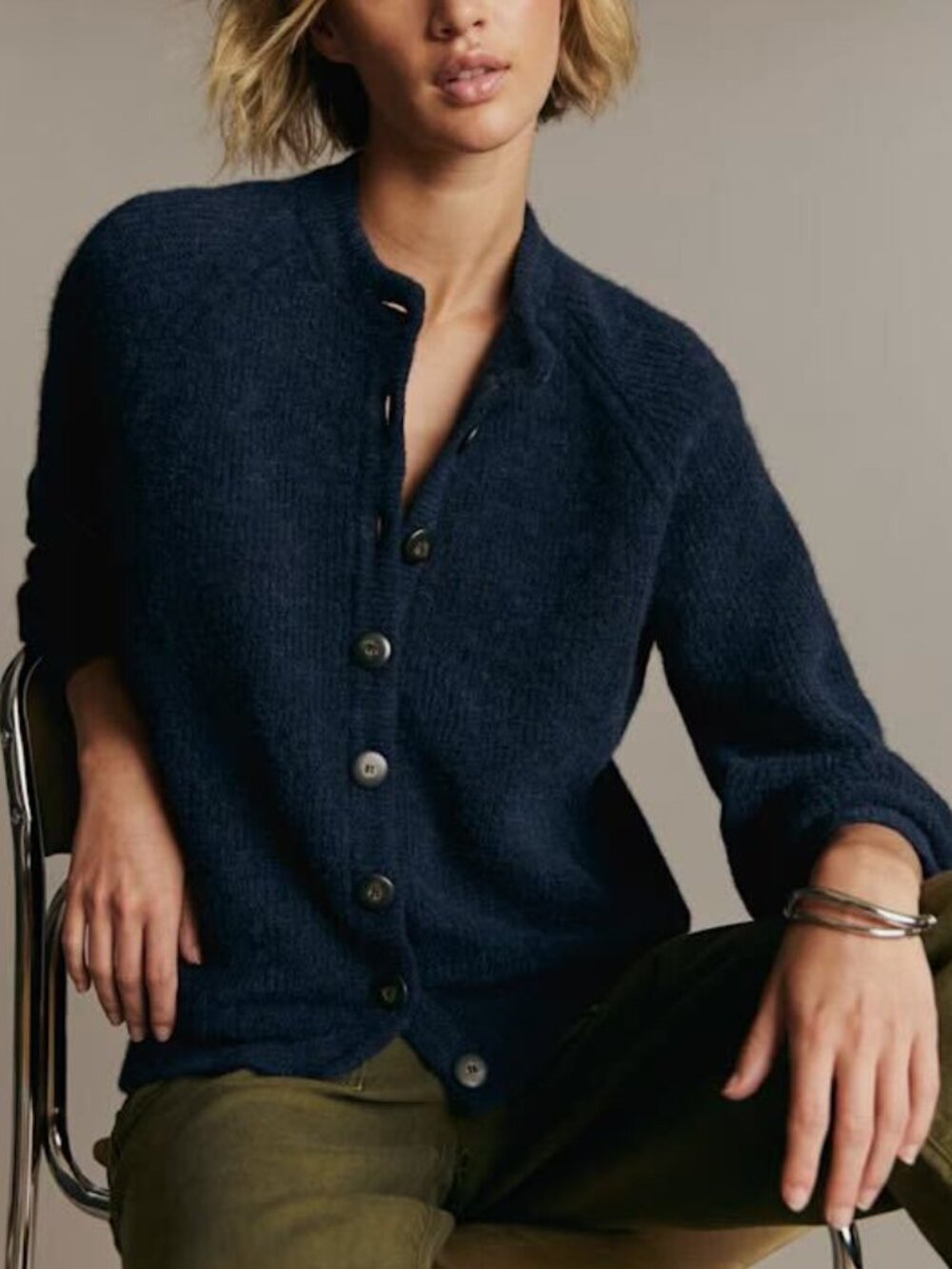 Sezane Othello Alpaca Blend Button-Up Cardigan In Navy - Women's Size XS - NWT